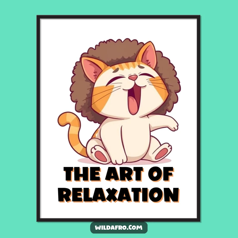 Funny Cat Afro Digital Print: Hilarious Sleepy Feline Art for Instant Decor
