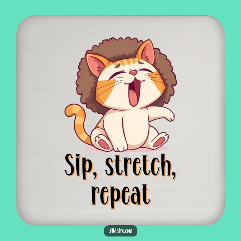 Funny Cat Afro Coaster: Protect Surfaces with Hilarious Sleepy Feline Art