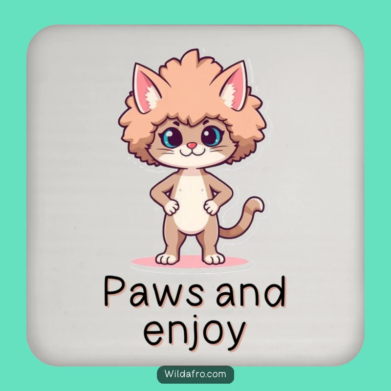 Funny Cat Afro Coaster: Proud Character Strutting Afro for a Stylish Gift