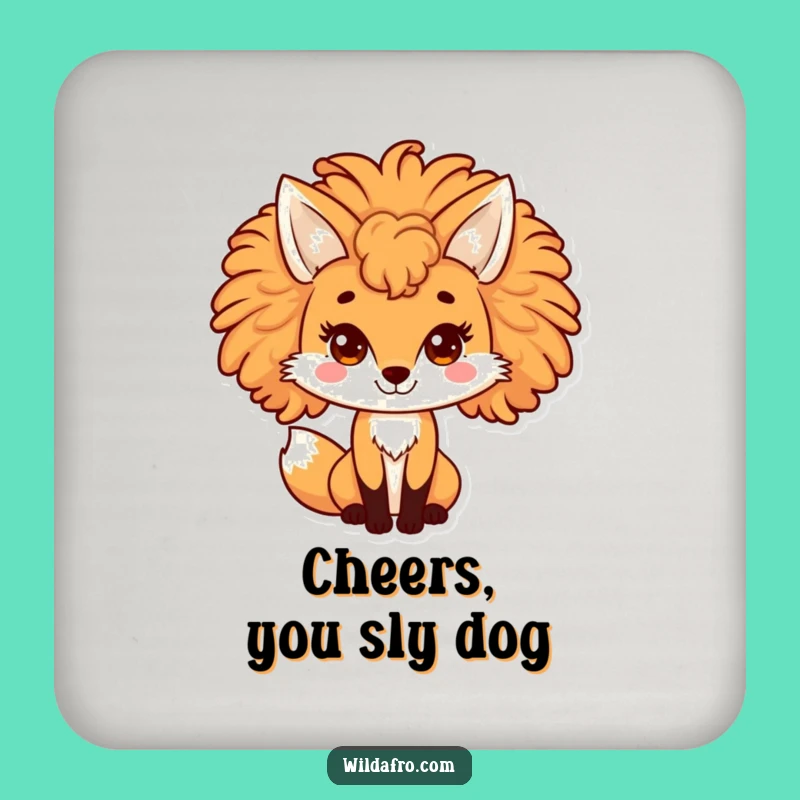 Funny Fox Afro Coaster - Curly Haired Vixen Drink Protector, Novelty Gift