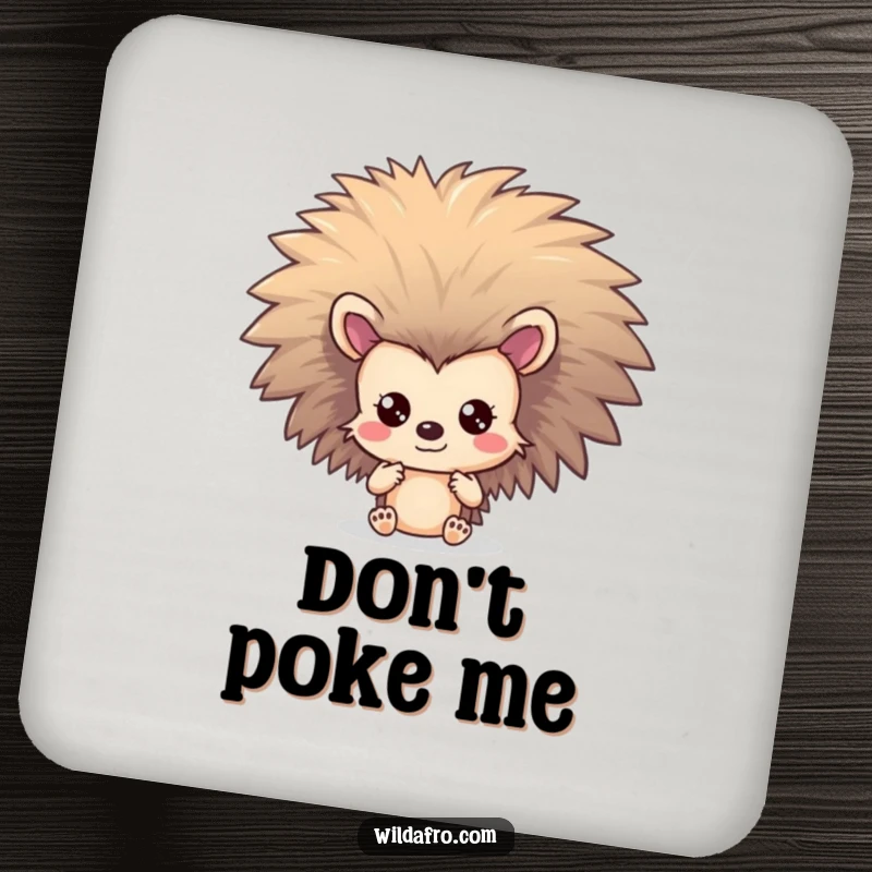Funny Hedgehog Afro Coasters: A shy hedgehog character peeks out from behind a spectacular, large afro on coasters.
