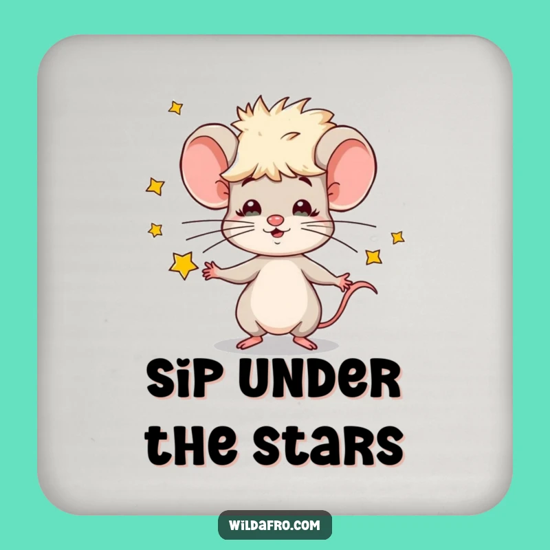 Funny Mouse Juggling Stars Drink Coaster - Protect Surfaces with Cosmic Charm