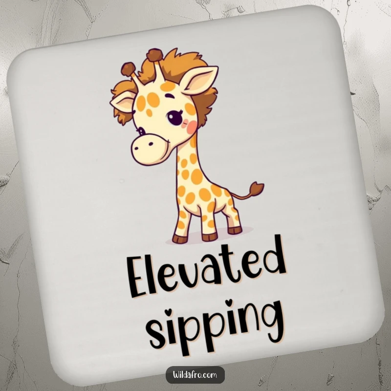 Funny Giraffe Afro Tail Coasters with a giggling giraffe swinging a fluffy afro like a tail, practical and humorous for drinks.