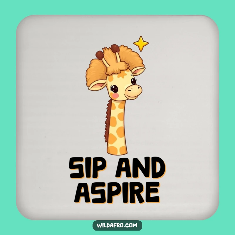 Funny Giraffe Afro Star Coaster, Whimsical Drink Art, Hilarious Home Bar Gift