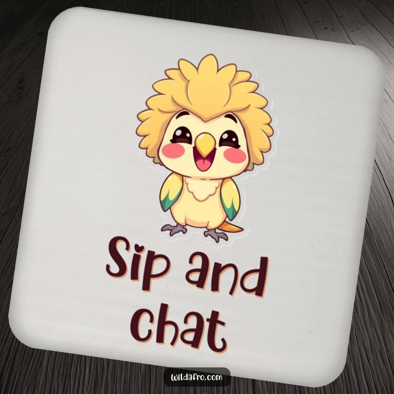 Funny Parrot Coaster w/ Afro, Delighted and Squawking Cheerfully, Decorative and Protective