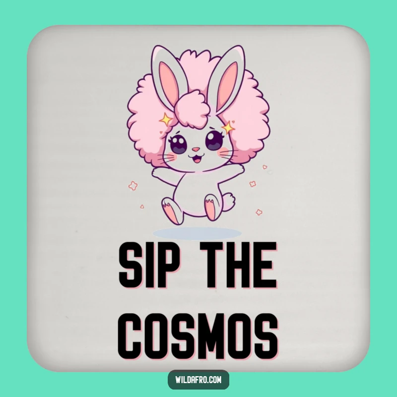 Funny Bunny Afro Star Coaster Set: Bouncing Character Protection with Cosmic Sparkle
