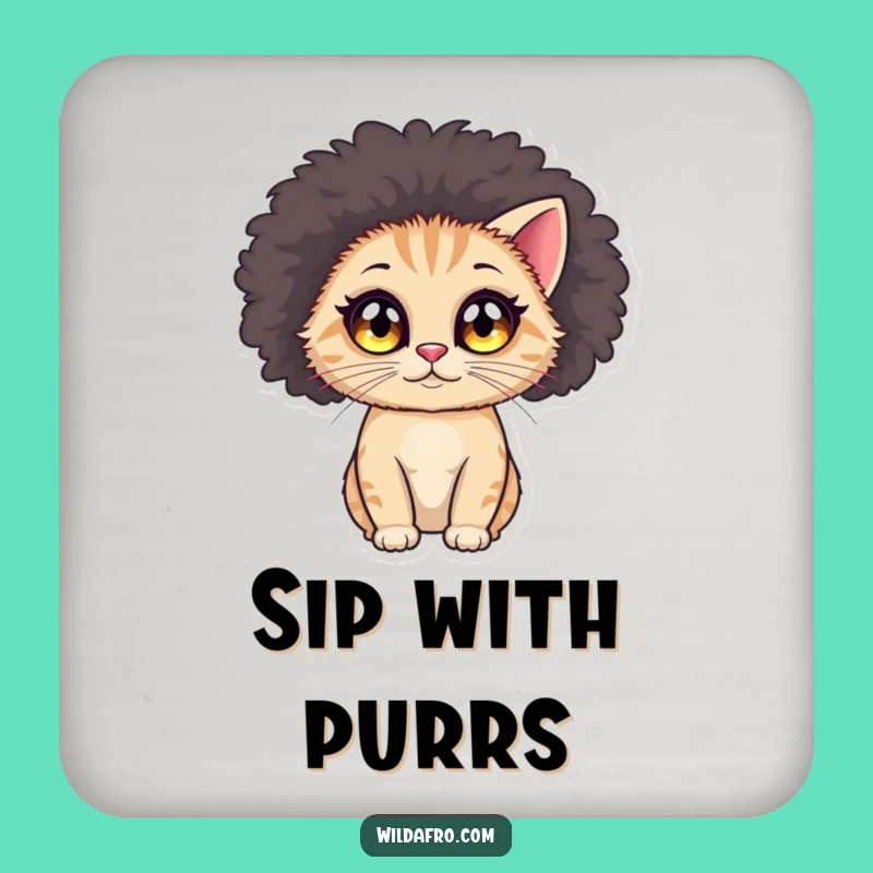 Funny Cat Afro Coasters: Protect Surfaces with Feline Funk