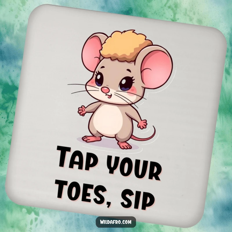 Funny Mouse Coaster w/ Afro, Determinedly Tapping Feet, Decorative and Motivational Accent