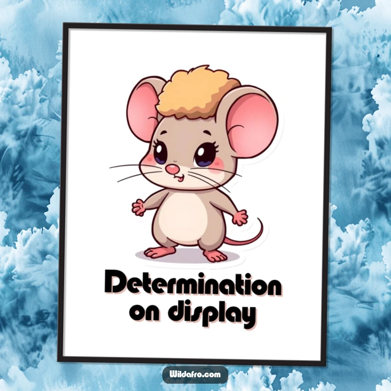 Funny Mouse Poster w/ Afro, Determinedly Tapping Feet, Motivational and Focused Wall Decor