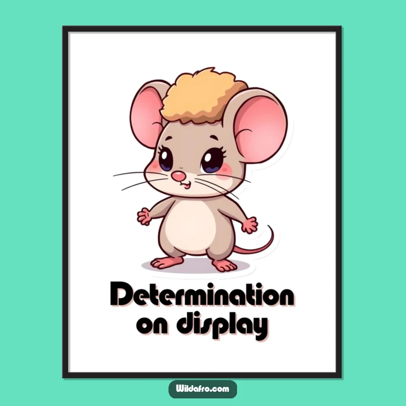 Funny Determined Mouse Afro Poster - Motivational Wall Art