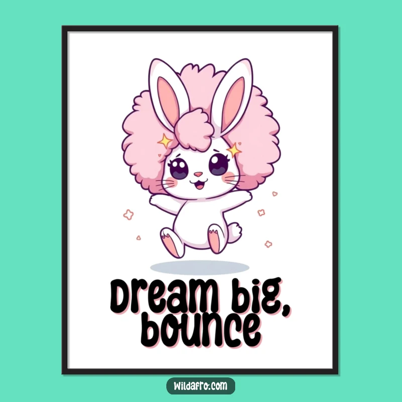 Funny Bunny Afro Star Poster: Bouncing Character Art with Cosmic Eye Appeal