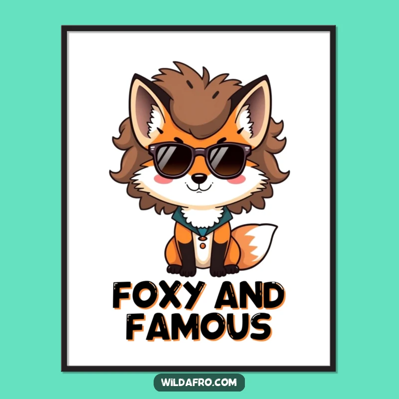 Funny Fox Afro Sunglasses Poster, Cool Art Print, Hilarious Wall Decor Gift