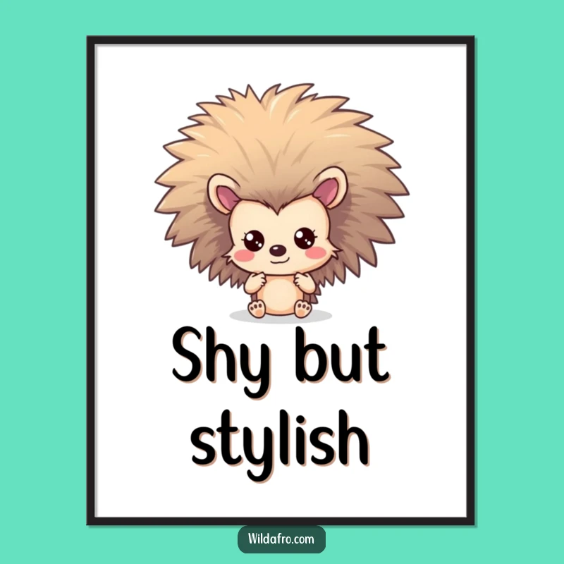 Funny Hedgehog Afro Poster: Shy Character Hiding Art Gift