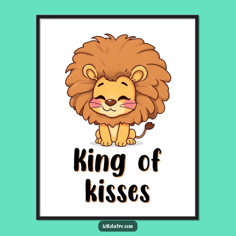 Funny Lion Afro Kiss Poster, Groovy Art Print, Hilarious Wall Decor Gift