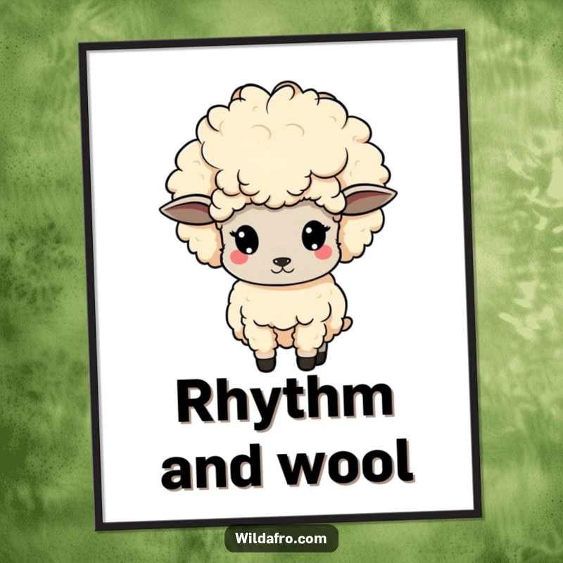 Funny sheep poster, cute with a magnificent afro, bobbing its head with infectious joy and character. A perfect funny gift.