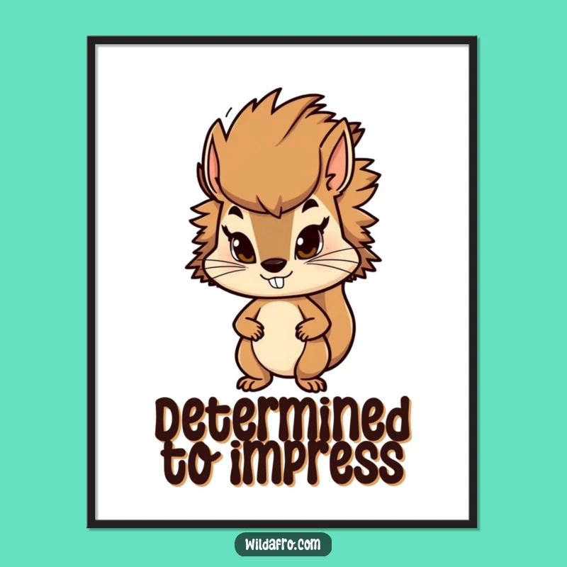 Funny Squirrel Afro Poster - Determined Nut Collector Art Print, Unique Gift