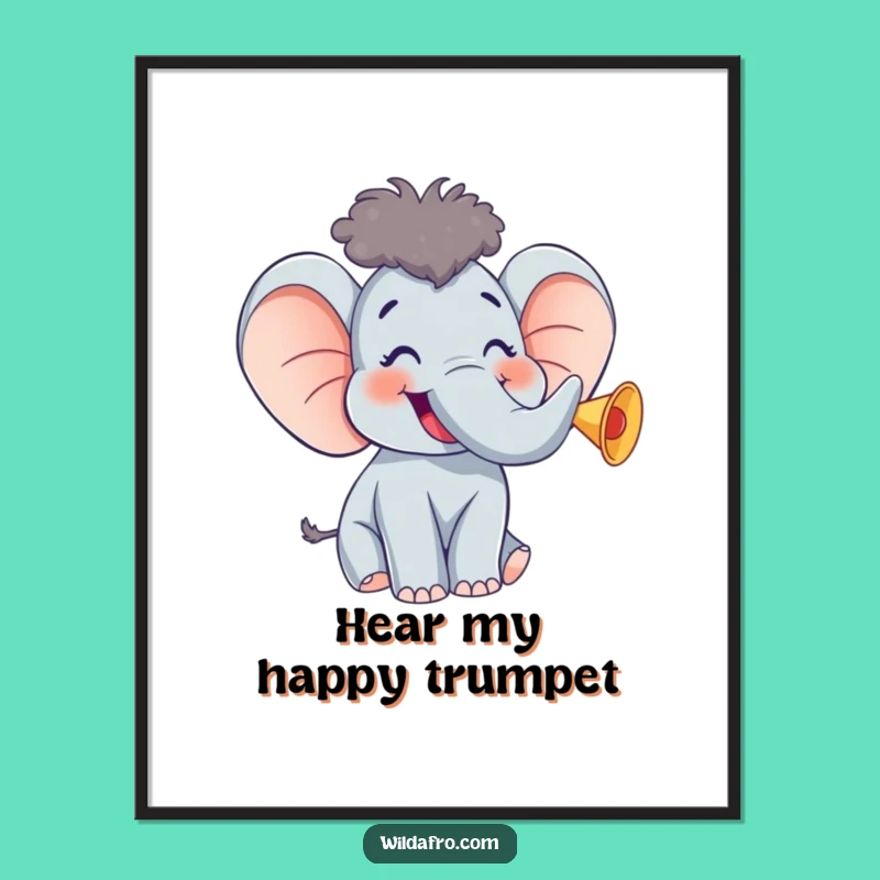 Funny Giggling Elephant Afro Poster - Joyful Wall Art Gift
