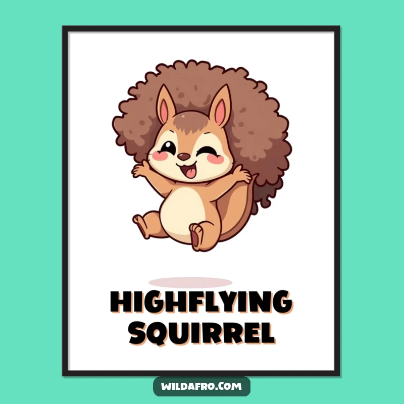 Funny Squirrel Afro Jump Poster: Dynamic Wall Art for Energetic Decor