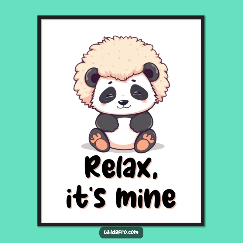 Funny Panda Afro Poster: Contented Character Art with Magnificent Round Appeal