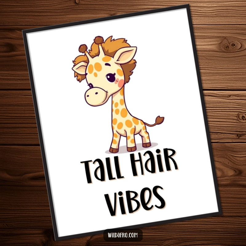 Funny Giraffe Afro Tail Poster featuring a giggling giraffe playfully swinging a vibrant afro as its tail, perfect for art lovers.