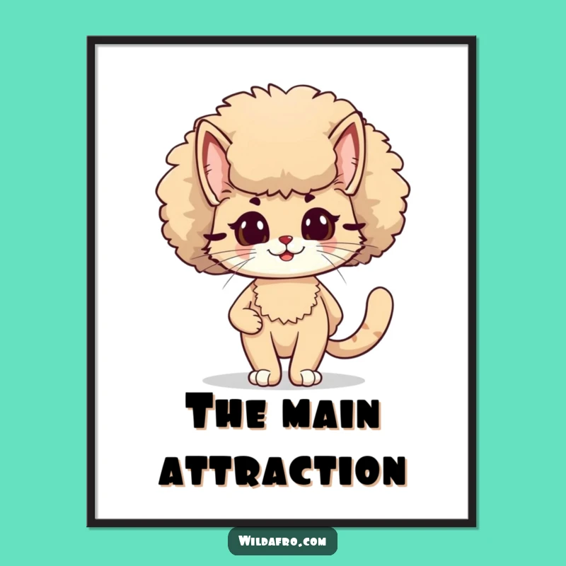 Funny Cat Afro Poster - Groovy Feline Wall Art Gift