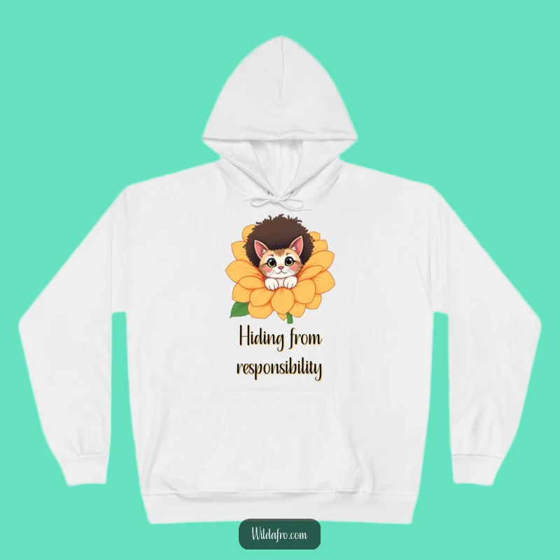 Cozy Funny Cat Afro Flower Peek Hoodie - Warm Humor Gift