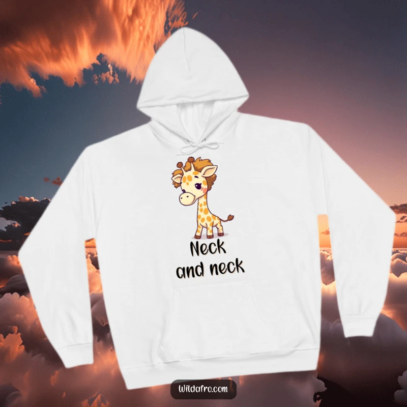 Funny Giraffe Afro Tail Hoodie featuring a giggling giraffe swinging a large afro like a tail, ideal for cozy and fun times.