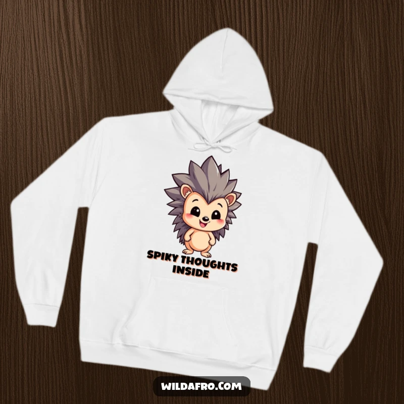 Funny Hedgehog Hoodie depicting a cheerful character with a large, voluminous, spiky afro, embodying warmth and playful personality.