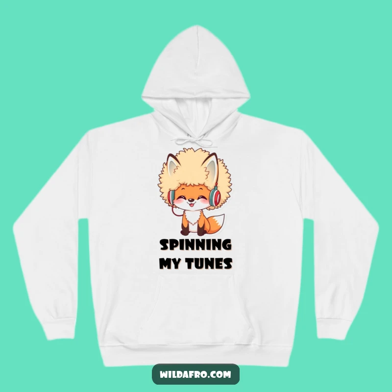 Funny Afro Fox DJ Hoodie: Cozy Humorous Gift for Beat Lovers