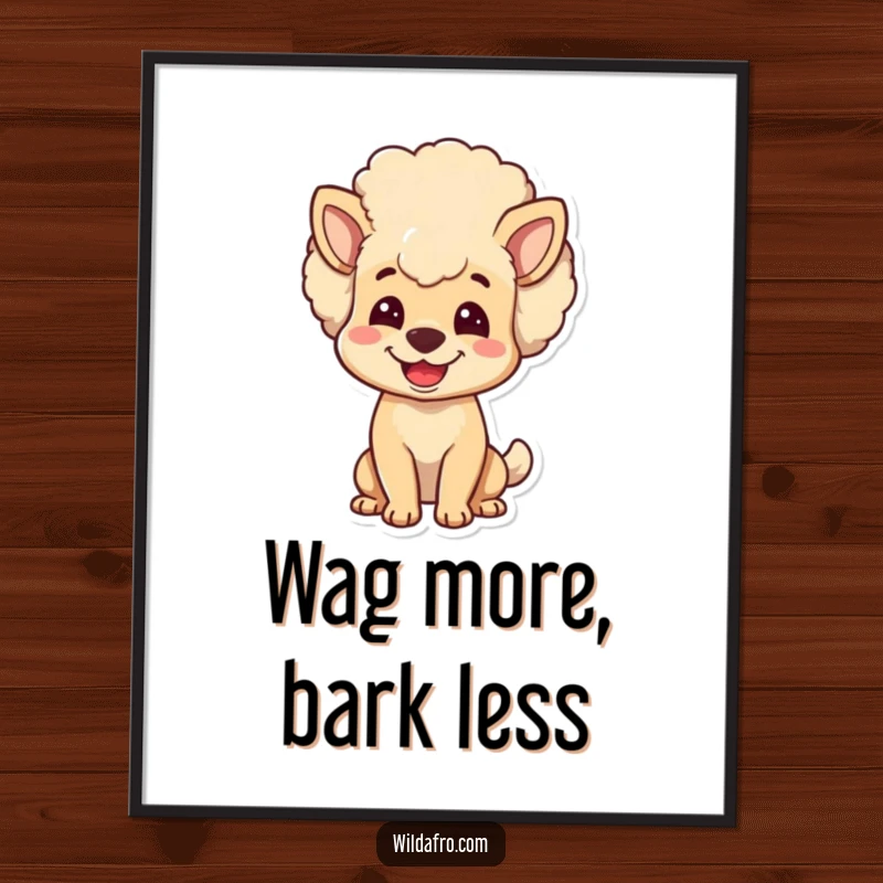 Funny Free Printable Wall Art: A joyful dog with a massive, bouncy afro head.