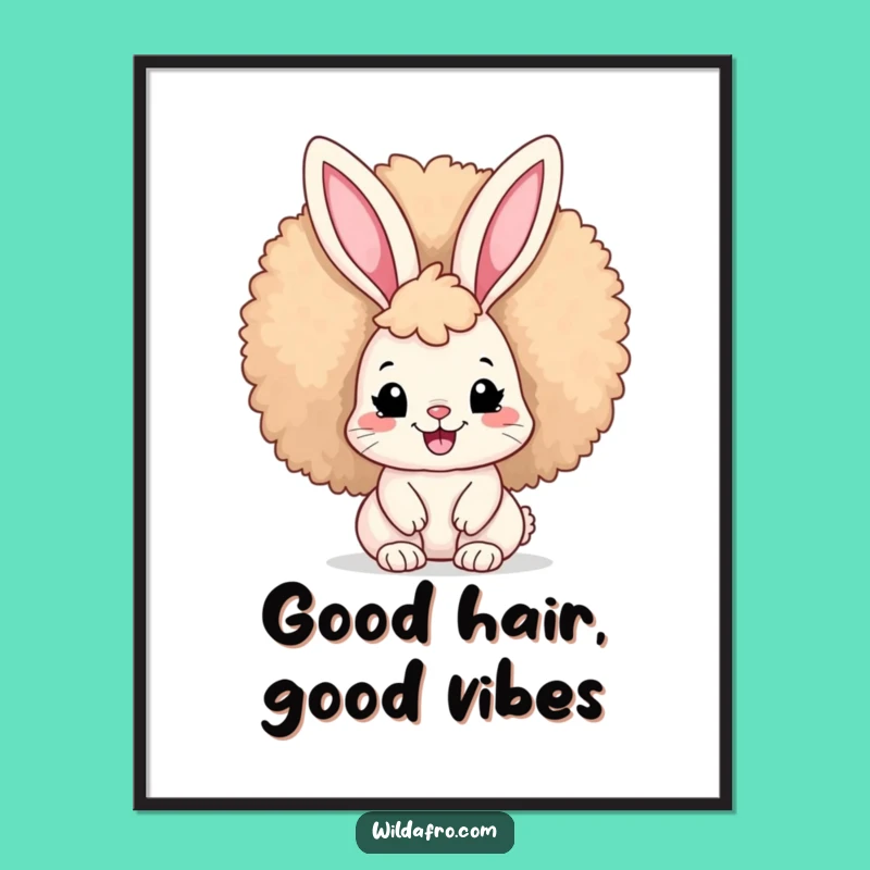 Free Printable Wall Art: Cute Afro Bunny Smiling - Funny Downloadable Decor