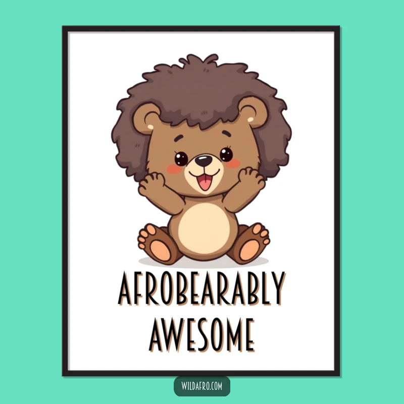Free Printable Wall Art: Funny Bear Cub Afro Pose, Quirky Downloadable Decor Gift