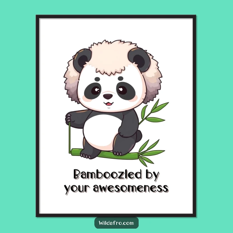 Funny Free Printable Wall Art: Determined Afro Panda Balancing Bamboo, Downloadable Decor