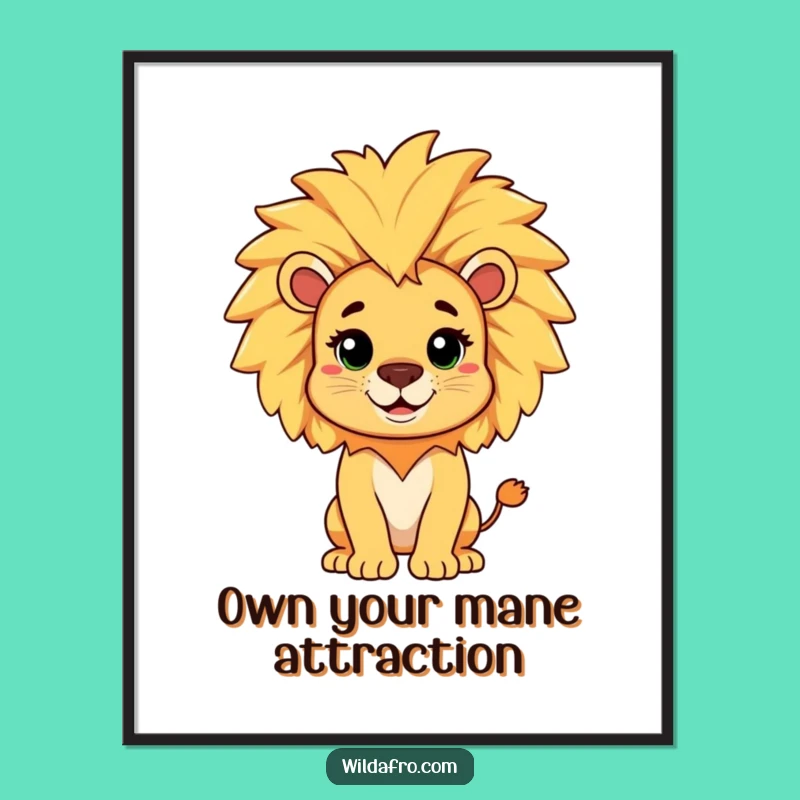 Funny Free Printable Wall Art: Lion Afro Mane, Downloadable Decor