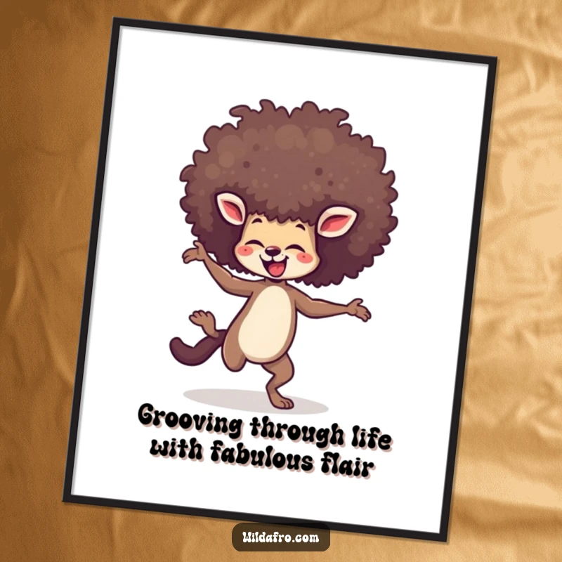 Funny Free Printable Wall Art: Dynamic animal with a spectacular afro, captured mid-dance with pure, unadulterated joy.