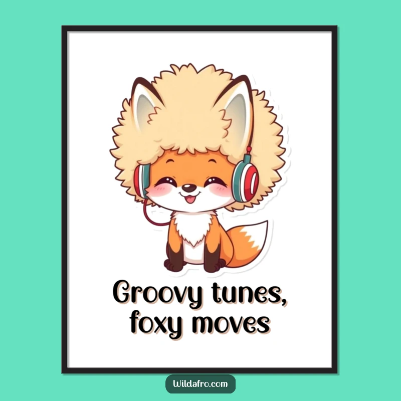 Free Printable Wall Art: Cool Fox with Afro & Headphones - Funny Downloadable Decor