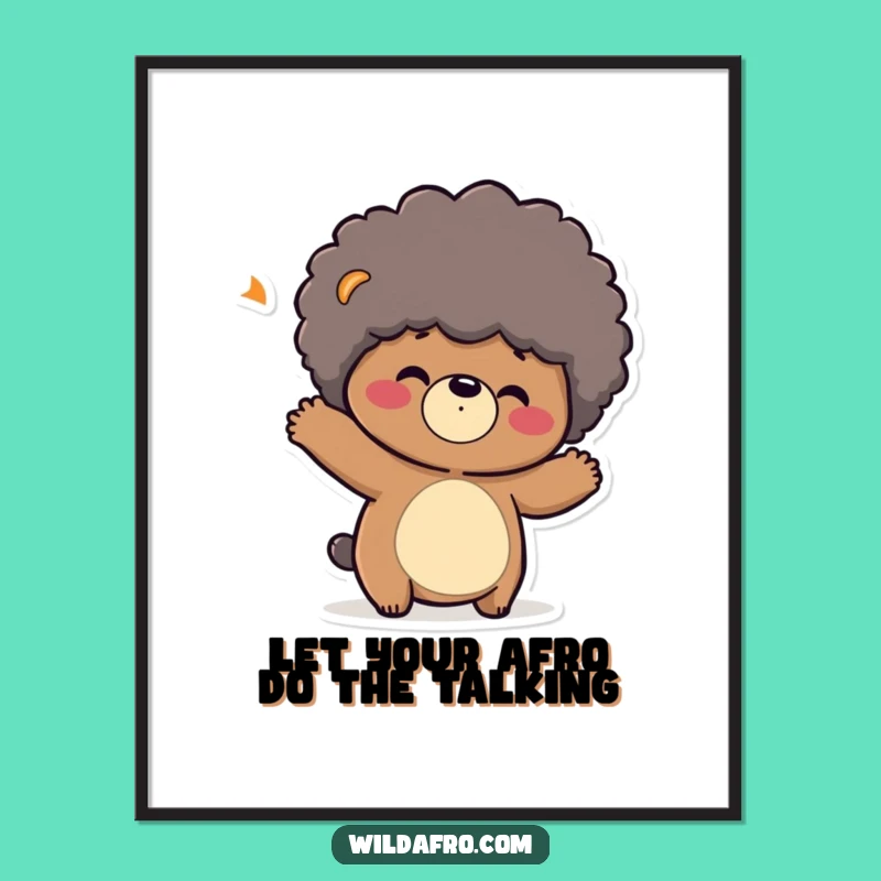 Free Printable Wall Art: Playful Bear Afro Bounce, Quirky Downloadable Decor Piece