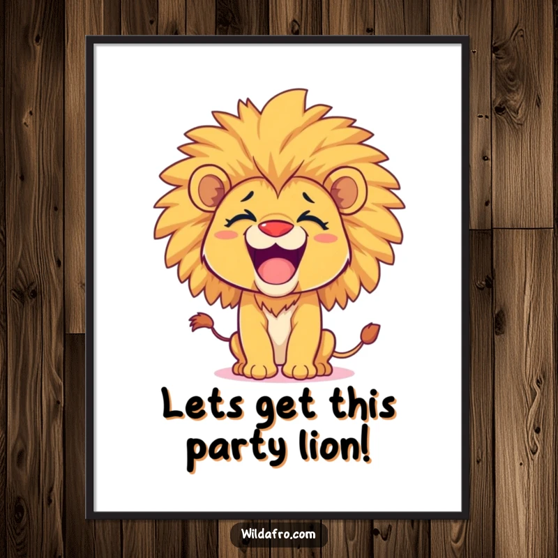 Funny Free Printable Wall Art: A happy lion cub with a magnificent afro playfully roars, creating a bold and humorous focal point.