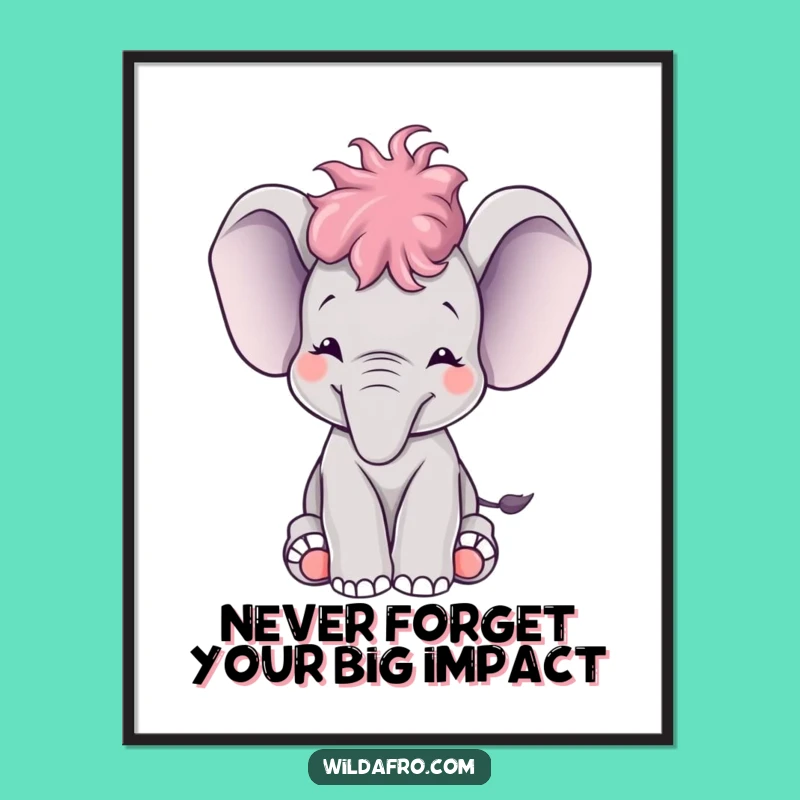 Funny Free Printable Wall Art: Happy Afro Elephant Calf Trumpeting, Downloadable Decor