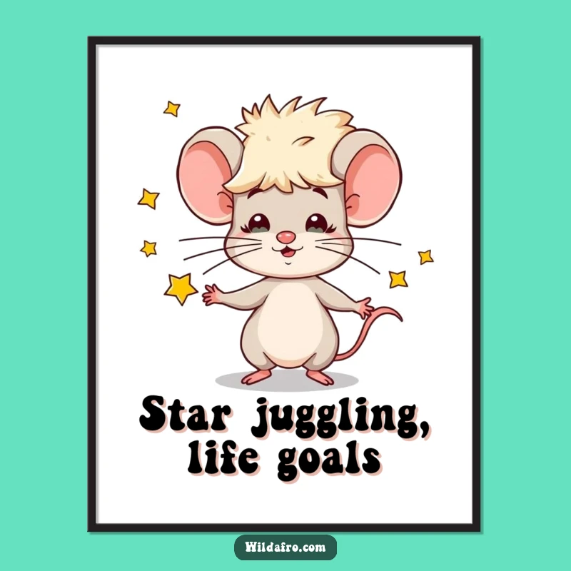 Funny Free Printable Wall Art: Juggling Mouse Afro - Quirky Downloadable Decor