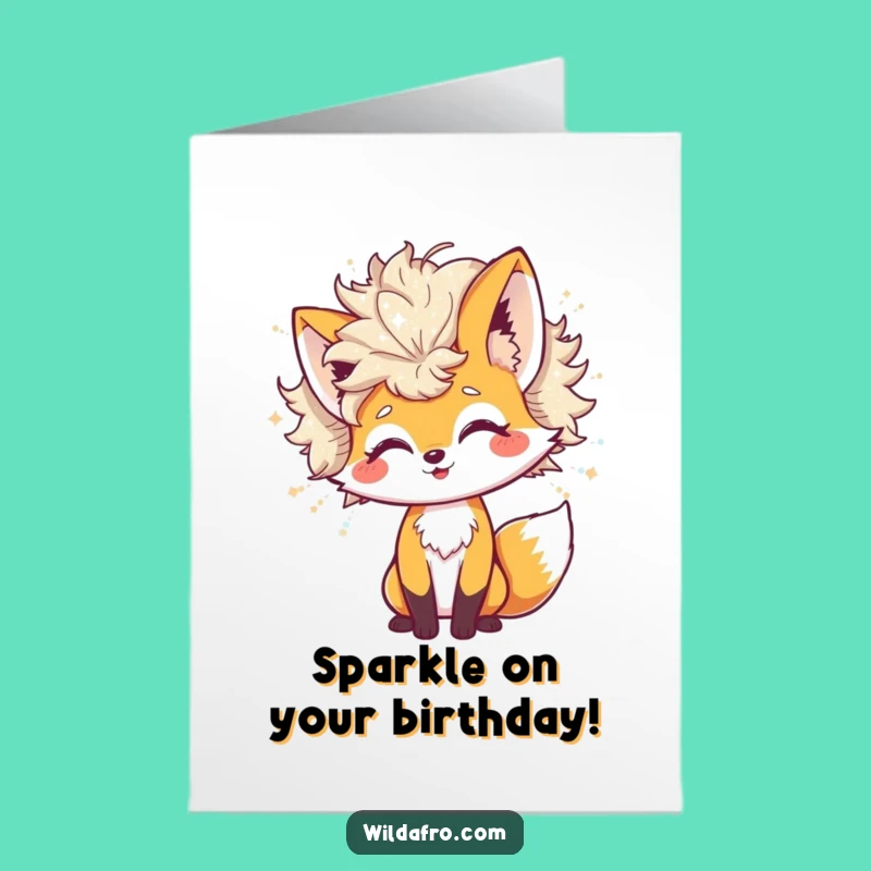 Free Printable Birthday Card: Glitter Fox Afro - Funny Downloadable Gift