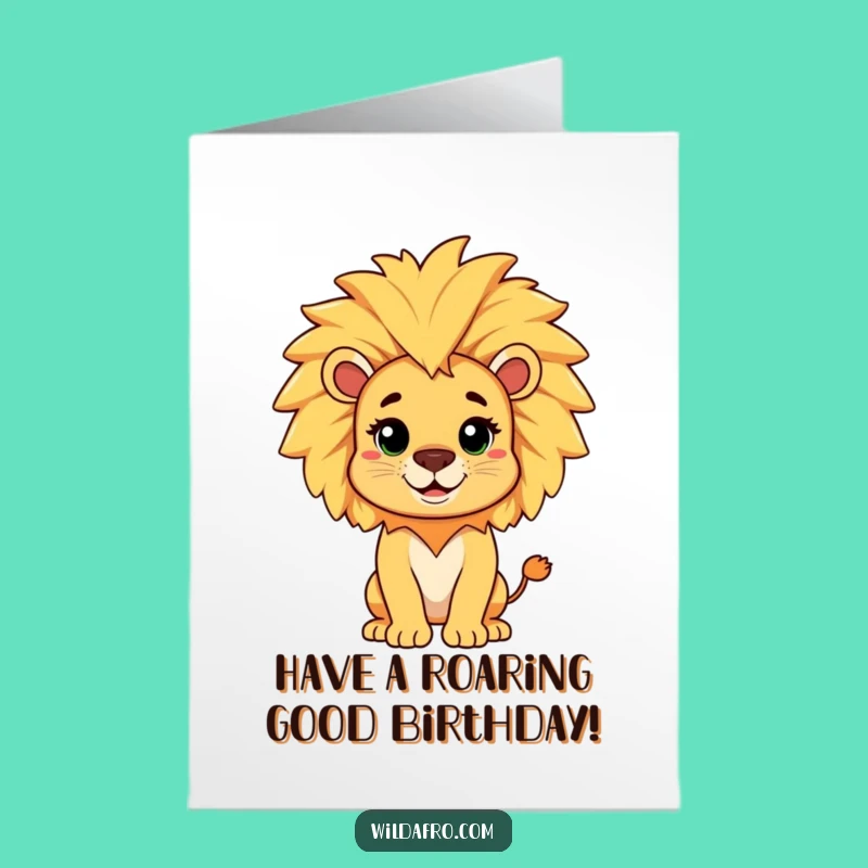 Free Printable Birthday Card: Lion Afro Mane, Funny Downloadable Gift