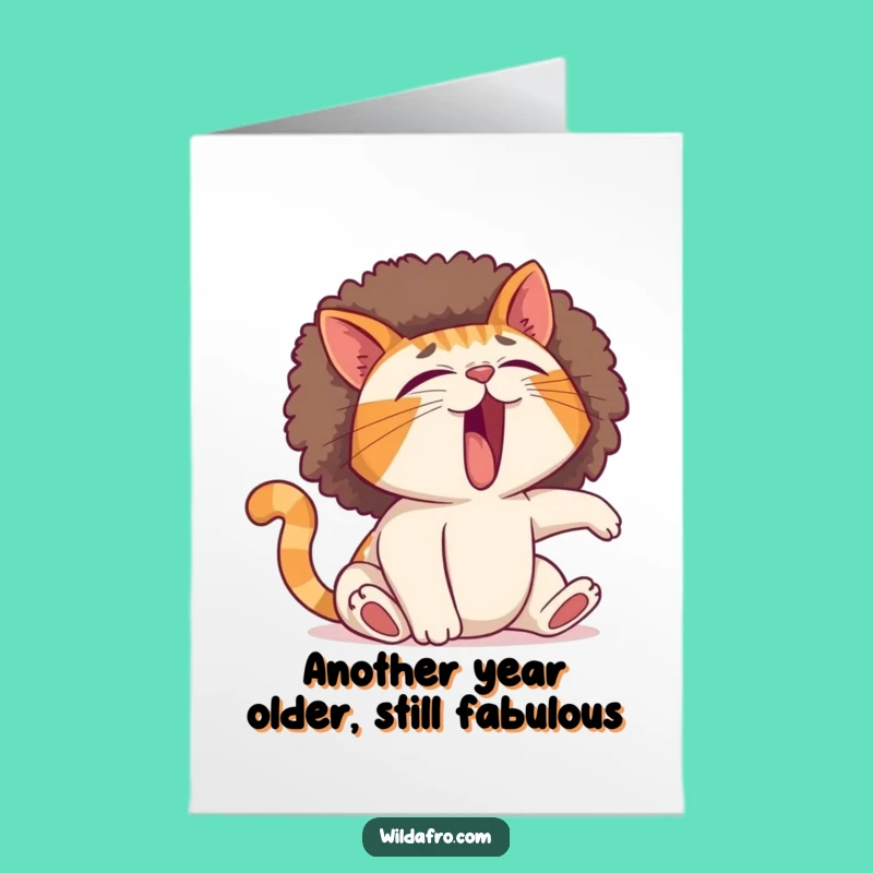 Free Printable Yawning Cat Afro Birthday Card: Hilarious Downloadable Gift for Cat Lovers