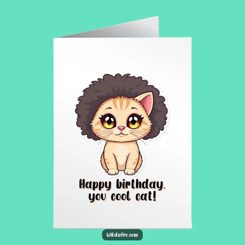 Groovy Free Printable Birthday Card: Afro Cat - Funky Downloadable Greeting for Cat Lovers