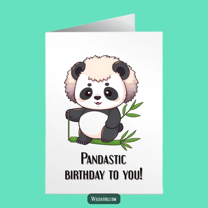 Free Printable Birthday Card: Determined Afro Panda Balancing Bamboo, Funny Downloadable Gift