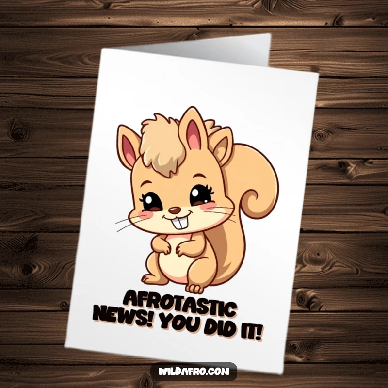 Funny Free Printable Congratulations Card: A grinning squirrel enthusiastically wiggles its magnificent afro in celebration.