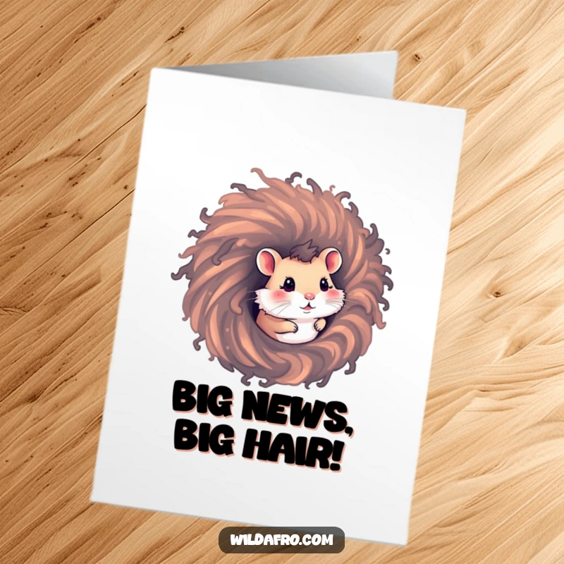 Funny Free Printable Congratulations Card: A curious hamster emerging from a vibrant afro vortex.