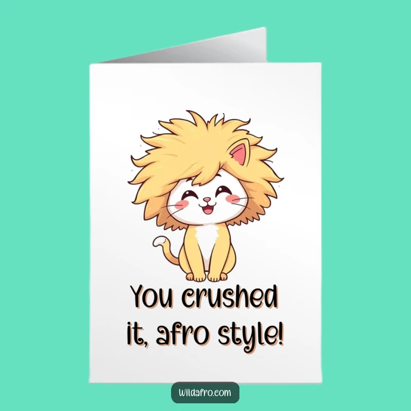 Free Printable Cat Afro Card: Celebrate Success with Funny Feline Vibes