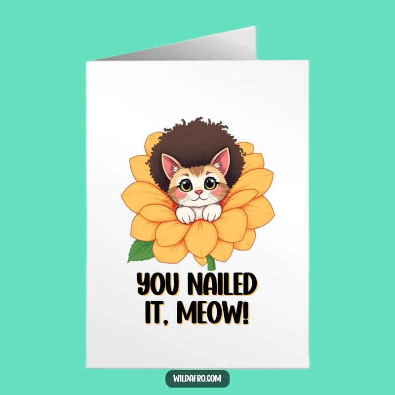 Free Printable Congrats Card: Curious Afro Cat in Flower, Hilarious Downloadable