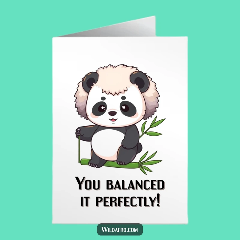 Free Printable Congrats Card: Determined Afro Panda Balancing Bamboo, Hilarious Downloadable